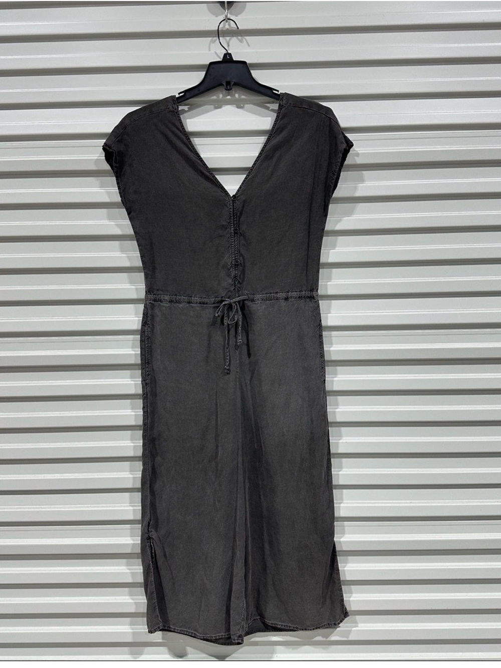 Washed Black V-Neck Drawstring jumpsuit